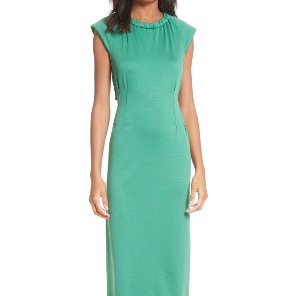 Tibi Astor Corset Back Cutout Dress Emerald Green